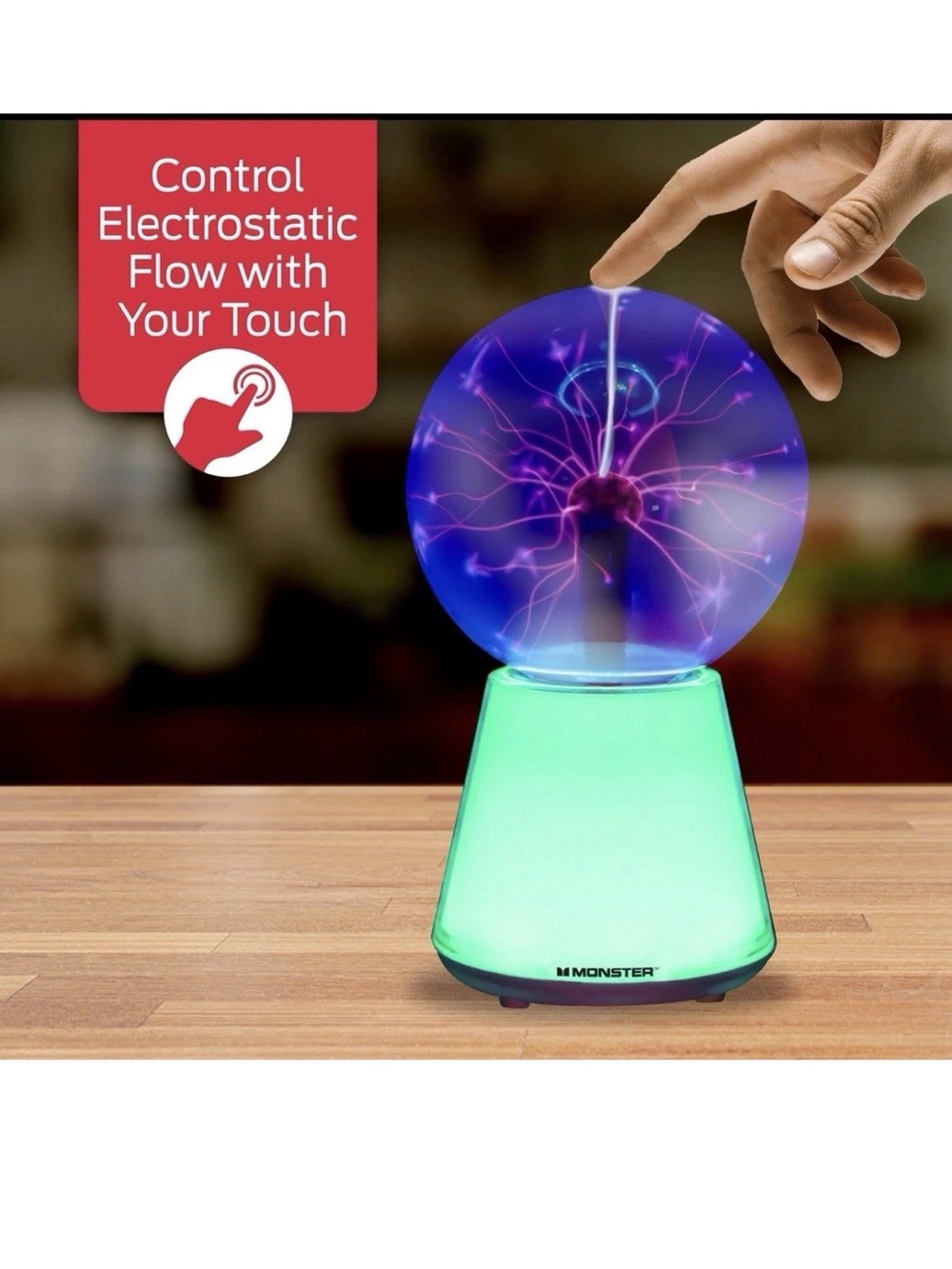 Monster: Plasma Sphere With Touch-Controlled Color-Changing Base, NEW! - Picture 3 of 6